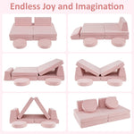 INFANS Modular Kids Play Couch, Toddler Sectional Fort Building Sofa for Playroom, Bedroom, Convertible Soft Foam Furniture Playset and Floor Cushion for Boys and Girls (Pink)