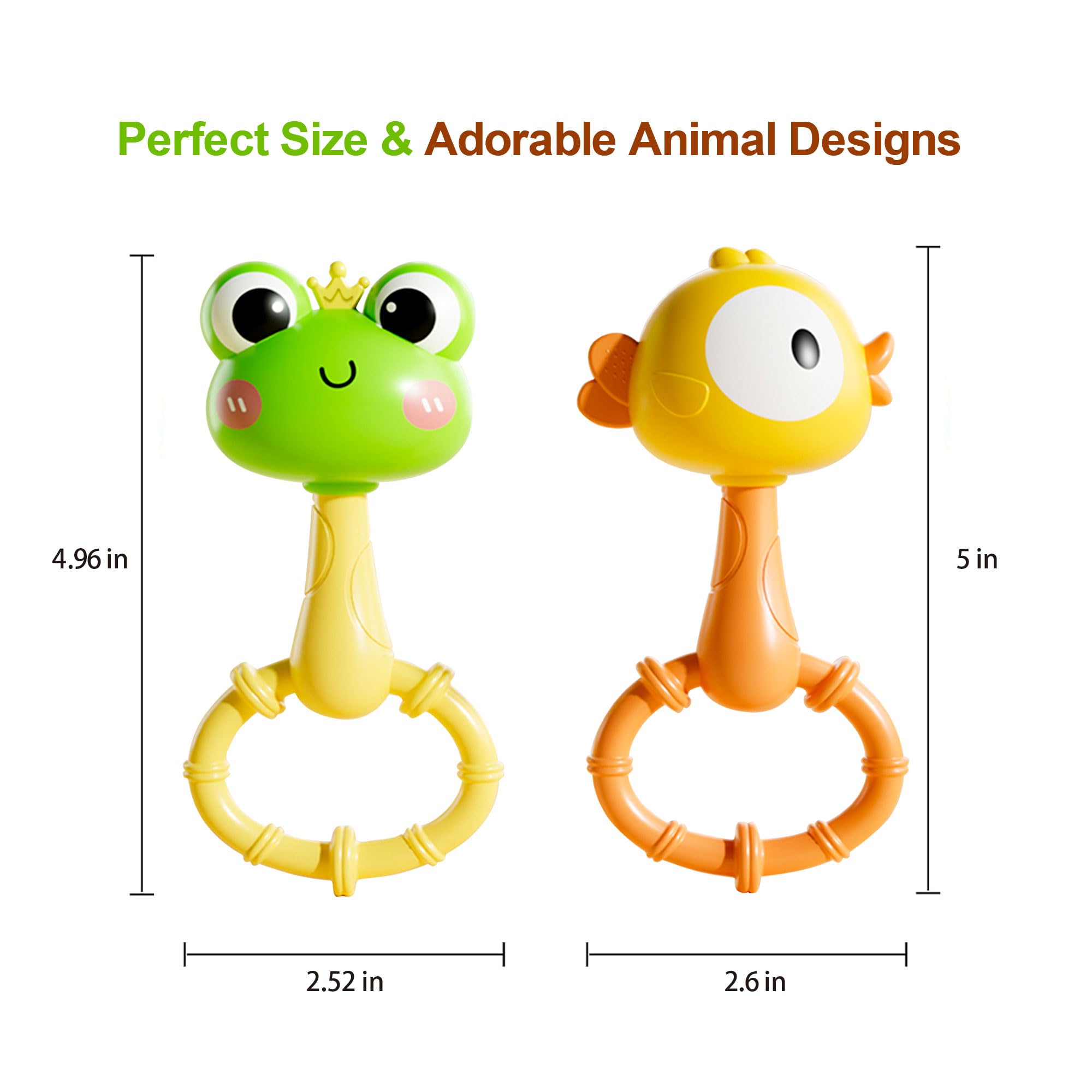 PUPYGOYGE Baby Rattle Teething Toy – Silicone Frog & Chick Handheld Sand Hammer Rattles, BPA-Free, 2-Pack, Ideal for Infants 0-6 Months, Sensory Development Toy