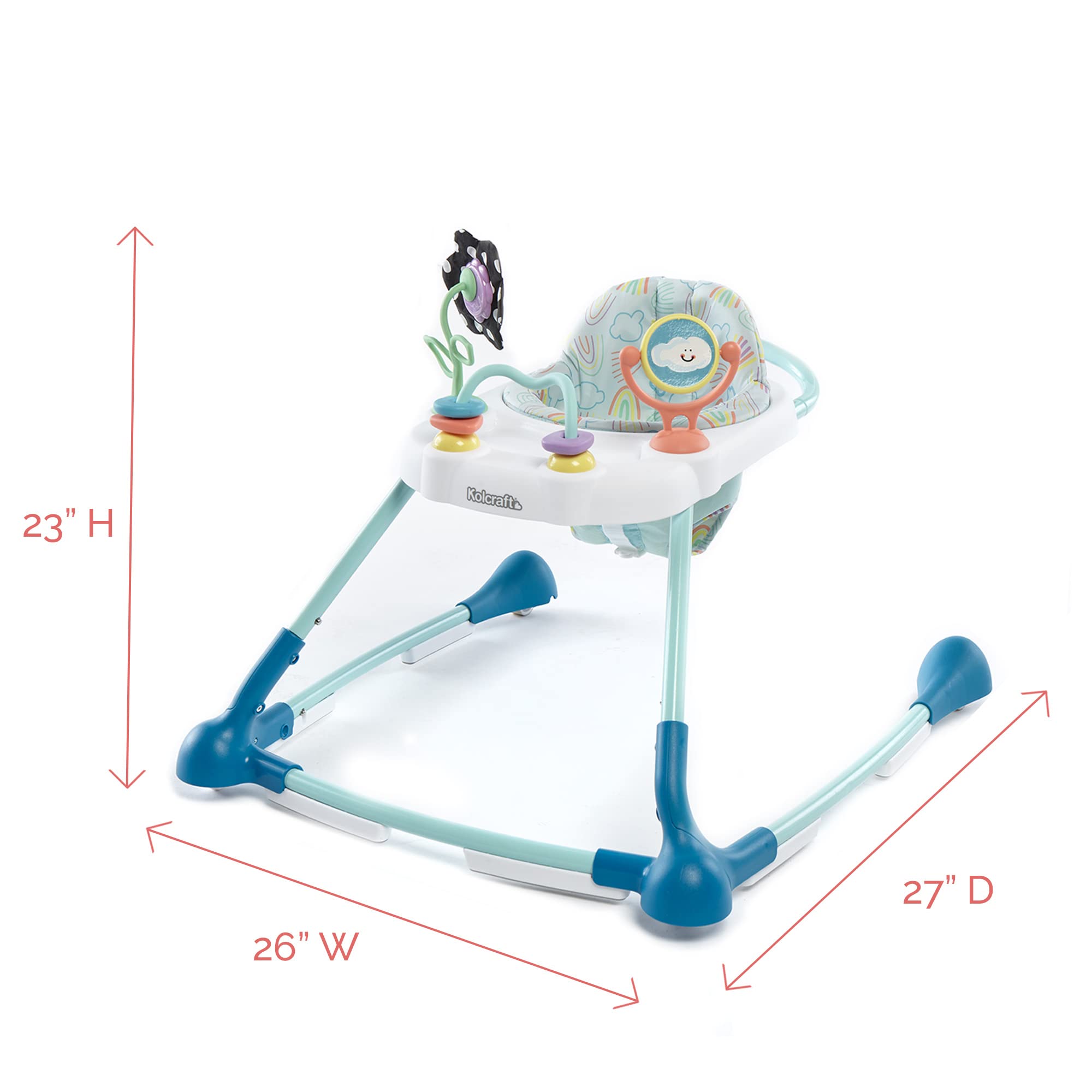 Kolcraft Tiny Steps Too 2-Stage Infant Baby Push Walker with Wheels, Seated or Walk Behind, Entertaining Developmental Learning Activities for Toddlers Boys & Girls Sturdy Frame - Clouds Rainbows