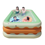 Qudinip Inflatable Swimming Pool, 3 Layers PVC Blowing Pool, Foldable Portable Inflatable Pool for Kids 3+ Years Outdoor Indoor Family Fun with One Button Inflation Design (1.3 M)