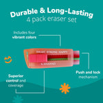 Channie's Fun Eraser Set - Push & Lock Fun Cute Erasers for Kids, Retractable/Push Out School Erasers, Set of 4