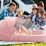 DAOLUAN Baby Travel Bassinet Bed & Chair, Fold Out Sofa Couch Lounger with 2-1 Mosquito & Canopy, Foldable Portable Travel Cot with Foam Raised Safety Bumpers for Infant Toddlers (Pink)