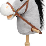 HollyHOME Stick Horse Plush Handcrafted Hobby Horse on a Stick with Wood Wheels Real Pony Neighing and Galloping Sounds for Kids Toddlers Dark Brown 36 Inches(AA Batteries Required)