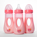 Avima Easy Grip Anti Colic Baby Bottles, BPA Free, 8 oz. Wide Neck with Medium Flow Silicone Nipples, Pink (Pack of 3)