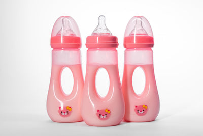 Avima Easy Grip Anti Colic Baby Bottles, BPA Free, 8 oz. Wide Neck with Medium Flow Silicone Nipples, Pink (Pack of 3)
