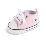 KKIIDDSS Unisex Baby Girls Boys Canvas High-top Shoes, Newborn Infant Anti-Slip Soft Sole Frist Walking Sneakers (A02/Little Pink,12-18 Months)