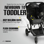BabyCruiser Double Stroller Newborn and Toddler, Swivel Wheels, One Hand Folding, Compact Size, Lightweight Twin Stroller from Birth up to 48.5 lbs per seat