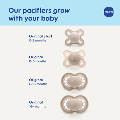 MAM Original Start Matte Baby Pacifiers 0-3 Months Newborns, BPA-Free Skin Soft Silicone Nipple, Developed with Medical Experts, Easy to Clean, 4 Count