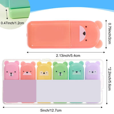 Mabor 6Pcs Small Highlighters, Cute Bear Mini Highlighters with Box, Fun Highlighter Pens Assorted Macaron Colors, Chisel Tip Highlighter Marker Pens for Writing Drawing Supplies