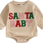 Baby Girl Boy Christmas Clothes Letter Print Sweatshirt Romper Infant Long Sleeve Bubble Romper Winter Outfit