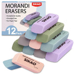 SIKAO Morandi Erasers, 12 Pack Pencil Erasers for Kids – Aesthetic Pastel Beveled Rubber Erasers, Latex-Free & Smudge-Free for School Supplies, Classroom & Daily Writing