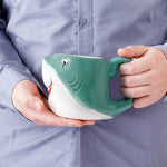 MyGift Blue Ceramic Cute Coffee Mug with Handle and Cartoon Smiling Happy Baby Shark Shaped Design, Novelty Gift Mugs