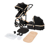2 in 1 Baby Stroller with Bassinet, Reversible Convertible Infant Bassinet Stroller of One-Click Folding, Newborn Travel Strollers Toddler Standard Pram Carriage Lightweight (Black)