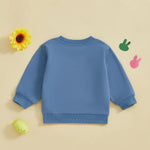 GINEVSAL Toddler Baby Girl Boy Easter Outfits Bunny Embroidery Round Neck Long Sleeve Sweatshirt Pullover Tops Fall Clothes (Blue, 6-12 Months)