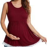 Xpenyo Womens Maternity Tank Top Sleeveless Lace Crochet Trim Peplum Cami Shirts Wine Red XL