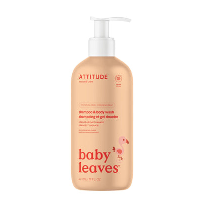 Baby shampoo and body wash bottle with 'Attitude' branding on a white background
