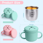 Snack Cups for Toddlers Spill Proof, Stainless Steel Snack Containers for Kids, Reusable Toddler Snack Containers with Lid & Handle, Baby Snack Cups, Dishwasher Safe 2 Pack