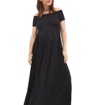 Motherhood Maternity Women's Maxi Maternity Dress for Causal, Photoshoot, or Baby Shower, Black, Medium