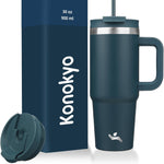 30 oz Tumbler with Handle and 2 Straws,2 in 1 Lid Insulated Water Bottle Stainless Steel Travel Coffee Mug,Blue Haze