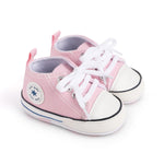 KKIIDDSS Unisex Baby Girls Boys Canvas High-top Shoes, Newborn Infant Anti-Slip Soft Sole Frist Walking Sneakers (A02/Little Pink,0-6 Months)