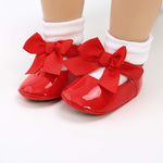 LAFEGEN Baby Girls Mary Jane Flats with Bownot Non Slip Soft Sole PU Leather Newborn Infant Toddler First Walker Cirb Dress Shoes, 0-6 Months Infant, 10 Red