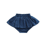 Licupiee Baby Girls Denim Skorts Solid Color Pleated Shorts Summer Fall Clothes Layered Ruffle Skirts Bottoms (Navy, 6-12 Months)