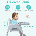 BABY JOY Baby High Chair, 4 in 1 Convertible High Chair with Adjustable Legs, Double Removable Tray, Safety Harness & Footrest, for 6-36 Months Babies & Toddlers (Gray)