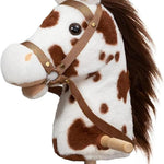 HollyHOME Stick Horse Plush Handcrafted Hobby Horse on a Stick with Wood Wheels Real Pony Neighing and Galloping Sounds for Kids Toddlers Dark Brown 36 Inches(AA Batteries Required)