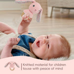 Baby Toys Stuffed Animals Handbell,Rabbit Rattle Toy Wooden Rattle Toys for Baby,Knit Bunny Stuffed Animal Cute Rattle with Teether Ring Newborn Birthday Gifts（Bunny）