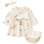 pureborn Baby Girl Dress Infant Long Sleeve Peter-pan Collar Spring Fall Cotton Playwear Dresses Beige 9-12 Months