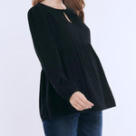 Motherhood Maternity Women’s Long Sleeve Empire Waist Keyhole Woven Pregnancy Blouse, Black, X-Large