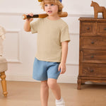 Haloumoning Toddler Baby Boys Short Sleeve T Shirts Kids Summer Basic Crewneck Tops Tees with Pocket 9M-8Y Apricot