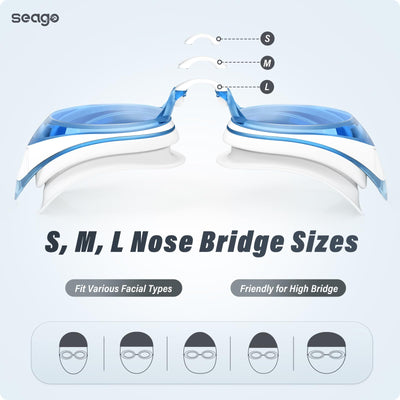 Swimming Goggles 2 Pack Swim Goggles Anti Fog Goggles Adult Swimming UV Protection Fit for Adult Men Women Youth Junior, No Leaking Soft Silicone Seal Flat Lens Clear Vision, 3 Sizes of Nose Bridge