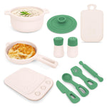 TYRY.HU 11Pcs BPA Free Kids Play Kitchen Accessories Toy, Silicone Pretend Play Food Sets,Cooking Toys Set with Pots & Pans,Pretend Cooking Toys, Montessori Learning Gifts for Toddlers 1-3,Green