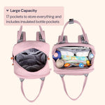 BabbleRoo Diaper Bag Backpack - Baby Essentials Travel Tote Multi function Waterproof Bag, with Changing Pad, Stroller Straps & Pacifier Case Unisex, Pink