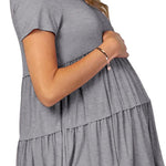 Xpenyo Women Tiered Maternity Top Fashion Short Sleeve Casual Pregnancy Blouse Shirts Heather Grey L