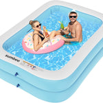 Sumbee Inflatable Swimming Kiddie Pool for Adults Kids Ages 4-8-12, Size 79" x 59" x 20" Rectangle Blow Up Family Pool for Children Backyard Outdoor Garden Summer Water Party Full-Sized Light Blue