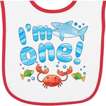 inktastic I'm 1 First Birthday Shark and Crab Baby Terry Cloth Bib