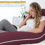 INSEN Pregnancy Pillow, Maternity Body Pillow with Velvet Cover, C Shaped for Side Sleeping (Cooling Tencel-Red Plum)