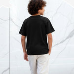 PATPAT Boys Graphic T-Shirts Size 8-9 Years Black Short Sleeve Crewneck Letter Print Tees Kids Casual Hippies Clothes