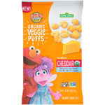Packaging of Earth's Best Organic Veggie Puffs with Sesame Street characters on a white background