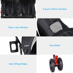BABY JOY Double Umbrella Stroller, Lightweight Travel Side by Side Twin Stroller with Large Storage, Cup Holder, 5-Point Safety Harness, Adjustable Canopy & Compact Fold for Infant and Toddler (Black)