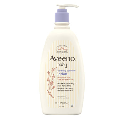 Aveeno baby lotion bottle on a white background
