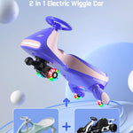 FanttikRide 12V N7 Pro Electric Wiggle Car with Pedal, Rechargeable Battery, CyberWiggle, 2 in 1 Swing Car, 2 Speed, Anti-Rollover, Flashing Wheels, Bluetooth, for Ages 3 and Up, 150 Lbs, Pink