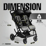 BabyCruiser Double Stroller Newborn and Toddler, Swivel Wheels, One Hand Folding, Compact Size, Lightweight Twin Stroller from Birth up to 48.5 lbs per seat