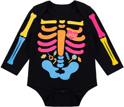 Baby Girls Newborn Skeleton Halloween Costume Outfit Funny Long Sleeve Skull Tulle Skirt Romper Set