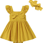 DREAM BUS Newborn One-piece Romper Dress Infant Ruffle Sleeveless Bodysuit with Headband Baby Clothes Baby Girl Jumpsuits