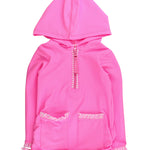 RuffleButts Girls UPF50+ Sun Protective Ruched Quarter-Zip Cover-Up - Neon Pink, 3-6m