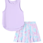 PATPAT Girls 2 Piece Tennis Skirt Set Size 10-11, Purple Tank Tops and Purple Tie Dye Pleated Skort with Built In Shorts 2 Piece Outfits Clothes For Girls Gym Outfits Athletic Sets Activewear