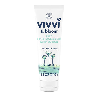 Vivvi & Bloom baby 2-in-1 face & body whip lotion on a white background